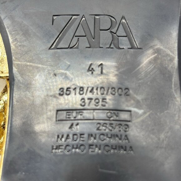 ZARA Gold Front Strap Flats Shoes Women’s Sz 41 US SZ 10 Snakeskin - Picture 13 of 13